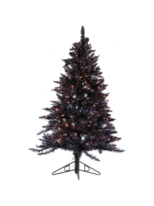7 ft. Festive Black Tinsel Christmas Tree with Clear LED Lighting