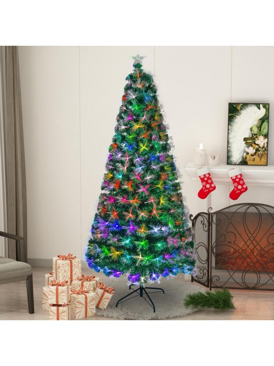 7 ft. Hinged Green Artificial Christmas Tree with Multi-Colored LED Lights and Foldable Stand Easy Assembly 270 Tips