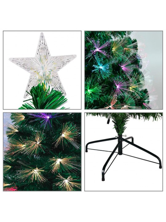 7 ft. Hinged Green Artificial Christmas Tree with Multi-Colored LED Lights and Foldable Stand Easy Assembly 270 Tips