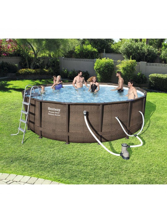 14ft x 42in Power Steel Deluxe Above Ground Swimming Pool Set and Pump
