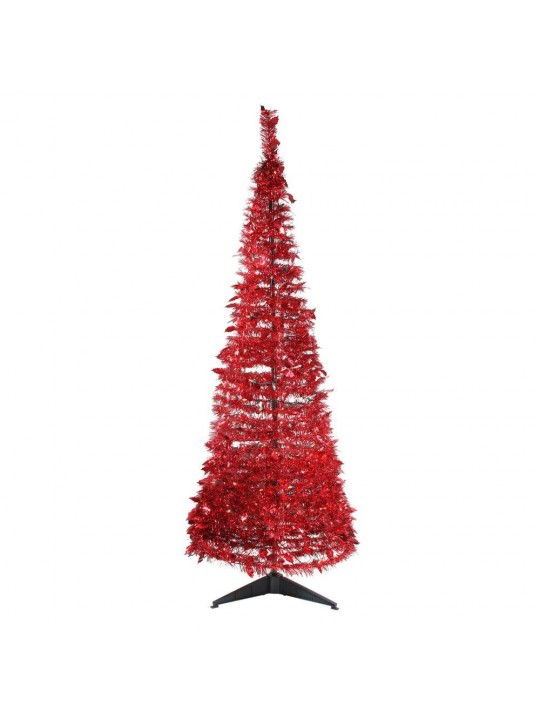 6 ft. Pre-Lit Red Tinsel Pop-Up Artificial Christmas Tree with Clear Lights