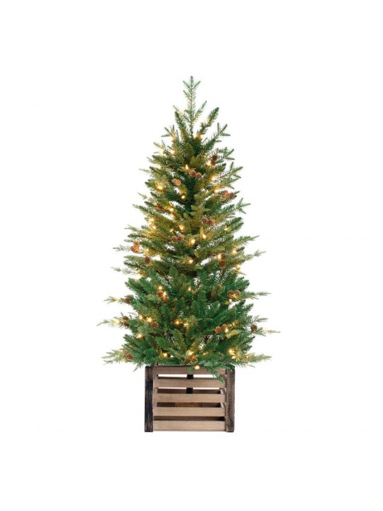 4 ft. Pre-Lit Incandescent Asheville Fir Potted Artificial Tree with 100 Clear Lights