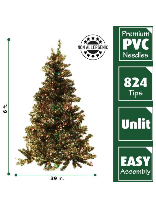 6 ft. Festive Red/Green/Gold Tinsel Christmas Tree