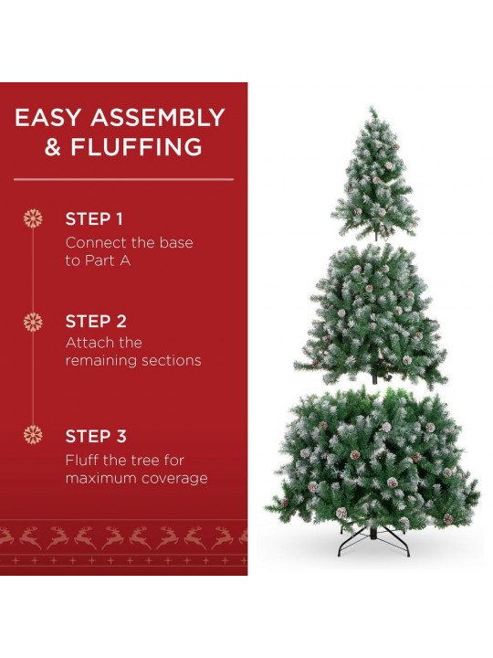 7.5ft. Pre-Lit Incandescent Flocked Pre-Decorated Artificial Christmas Tree with 550 Warm White Lights
