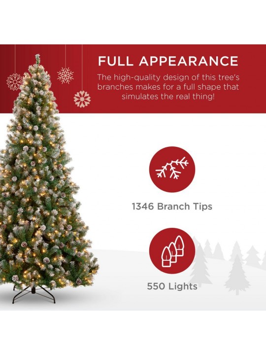 7.5ft. Pre-Lit Incandescent Flocked Pre-Decorated Artificial Christmas Tree with 550 Warm White Lights