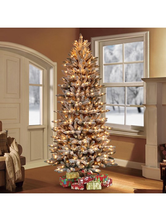 6.5 ft. Pre-Lit Flocked Slim Fraser Fir Artificial Christmas Tree with 350 UL-Listed Clear Lights