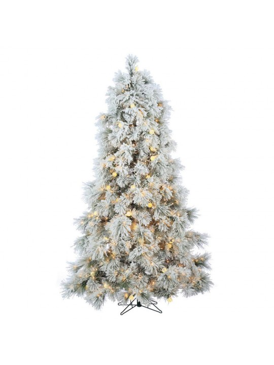 7.5 ft. Heavily Flocked Northern Pine Artificial Christmas Tree with 750 Clear Lights and 85 Warm White LED Lights