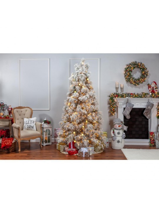 7.5 ft. Heavily Flocked Northern Pine Artificial Christmas Tree with 750 Clear Lights and 85 Warm White LED Lights