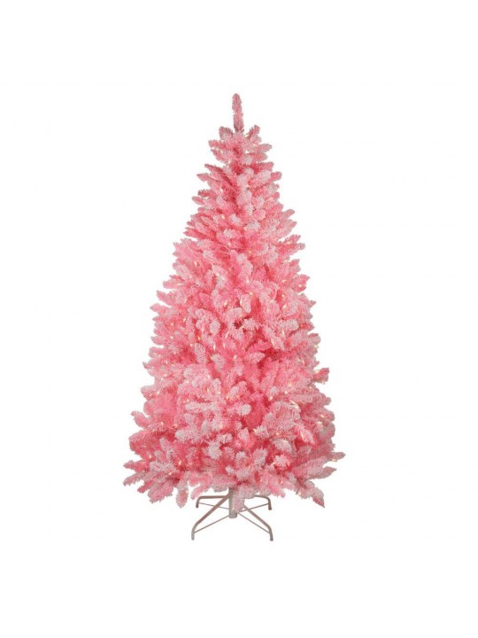 84 in. Pink Pre-Lit Flocked Artificial Christmas Tree with Clear Lights