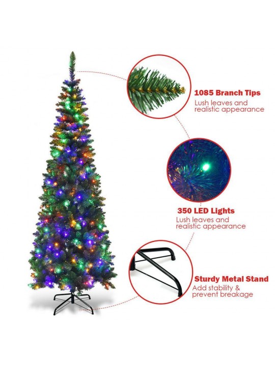 6.5 ft. Green Pre-Lit LED Pencil Artificial Christmas Tree with 250 Multi-Color Lights and Metal Stand