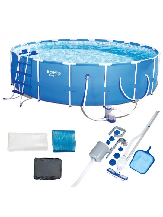 18ft x 48in Steel Pro Round Frame Above Ground Pool Set with Accessories