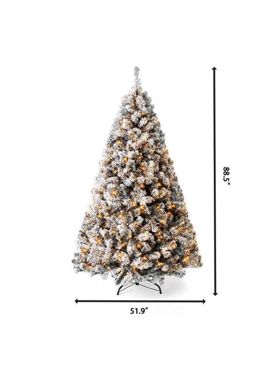 7.5 ft. Pre-Lit Snow Flocked Christmas Artificial Pine Tree Holiday Decor with LED Lights