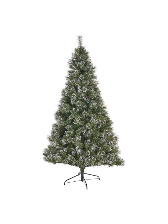 7 ft. Unlit Mixed Spruce Hinged Artificial Christmas Tree with Snow Branches and Frosted Pinecones