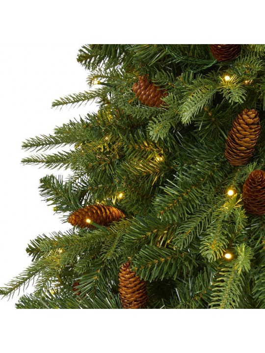 8 ft. Pre-Lit Wellington Spruce  Natural Look  Artificial Christmas Tree with 550 Clear LED Lights and Pine Cones