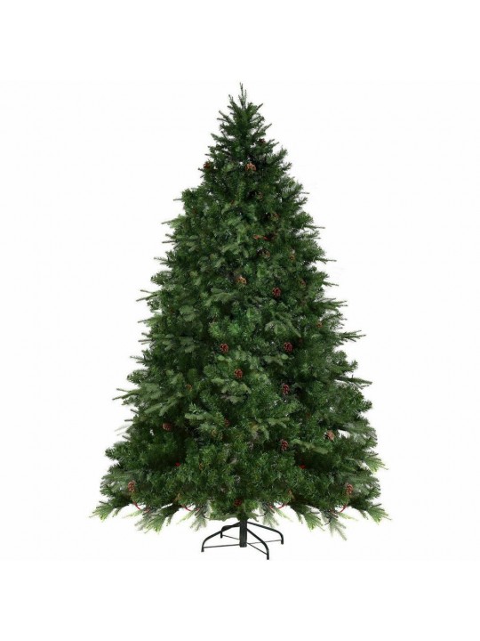 8 ft. Pre-Lit LED Artificial Christmas Tree Hinged with 600 LED Lights and Pine Cones