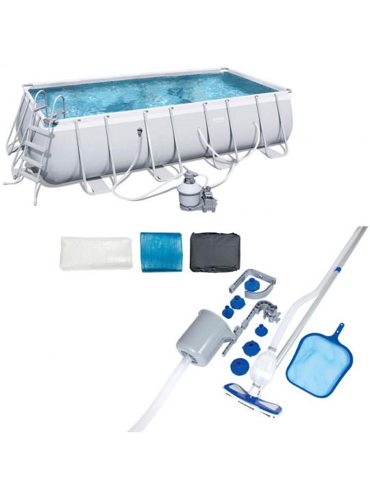 18ft x 9ft x 48in Frame Above Ground Pool Set and Pool Cleaning Kit