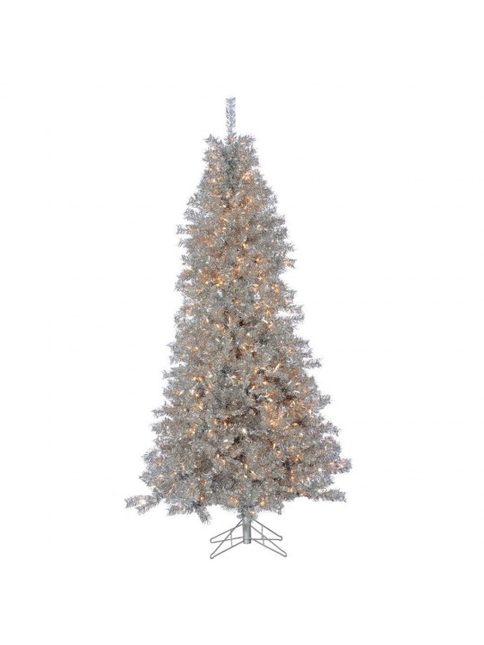 7.5 ft. Pre-Lit Silver Curly Tinsel Artificial Christmas Tree