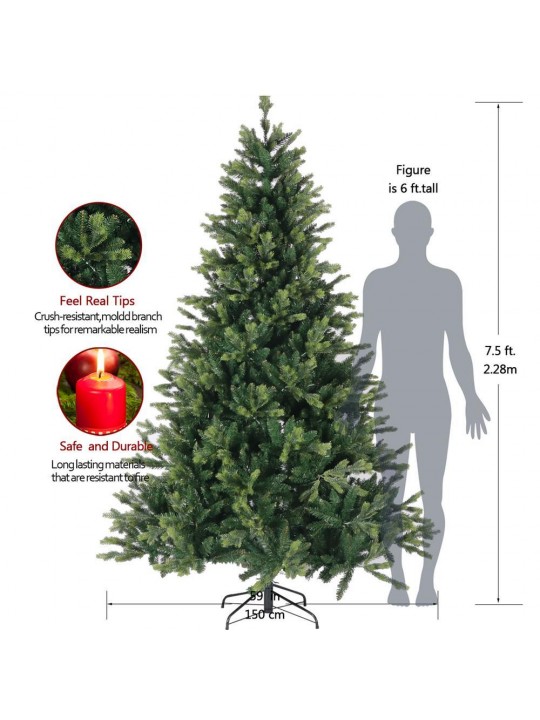 7.5 ft. Unlit PE Mix PVC High Quality Artificial Christmas Tree Foldable with Metal Stand