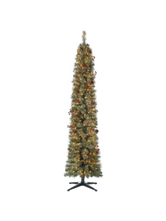 Stanley 7 ft. Skinny Pencil Pine Pre Lit and Decorated Christmas Tree