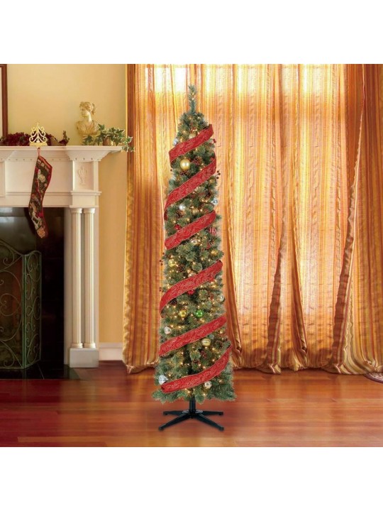 Stanley 7 ft. Skinny Pencil Pine Pre Lit and Decorated Christmas Tree