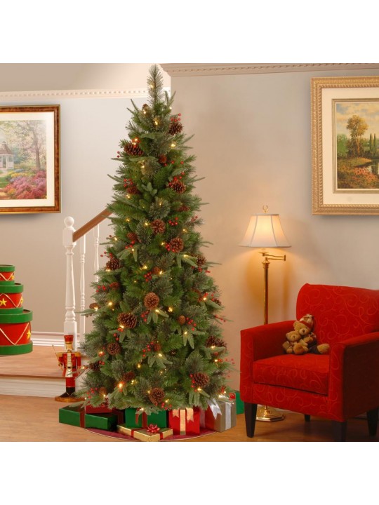 7-1/2 ft. Feel Real Colonial Slim Hinged Artificial Christmas Tree with 400 Clear Lights