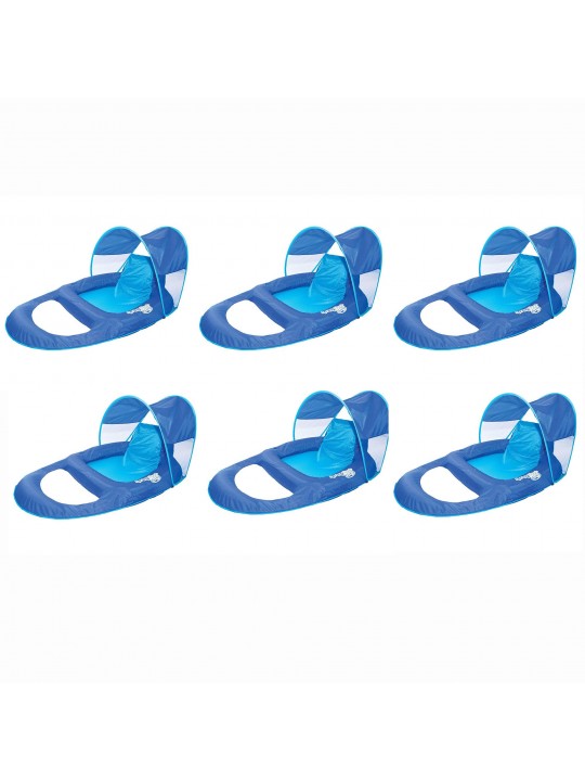 Spring Float Recliner Pool Lounge Chair w/ Sun Canopy, Blue (6 Pack)