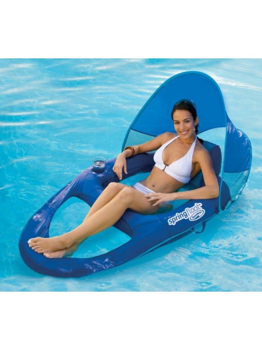 Spring Float Recliner Pool Lounge Chair w/ Sun Canopy, Blue (6 Pack)