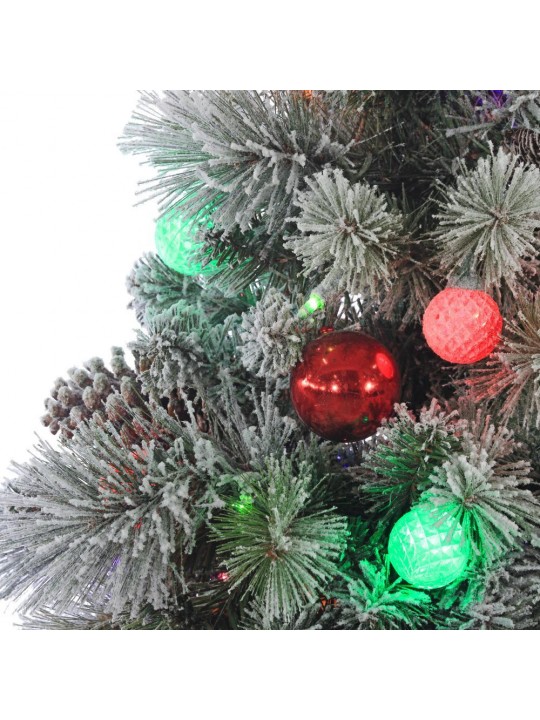4.5 ft. Pre-Lit Flocked Hard Needle Pine Artificial Christmas Tree with Pine Cones and Ornaments