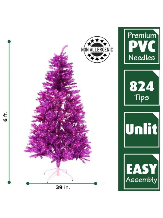 6 ft. Festive Pink Tinsel Christmas Tree