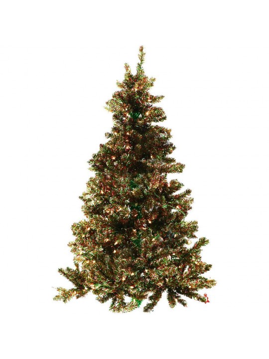7 ft. LED Festive Red/Green/Gold Tinsel Christmas Tree with Clear Lighting