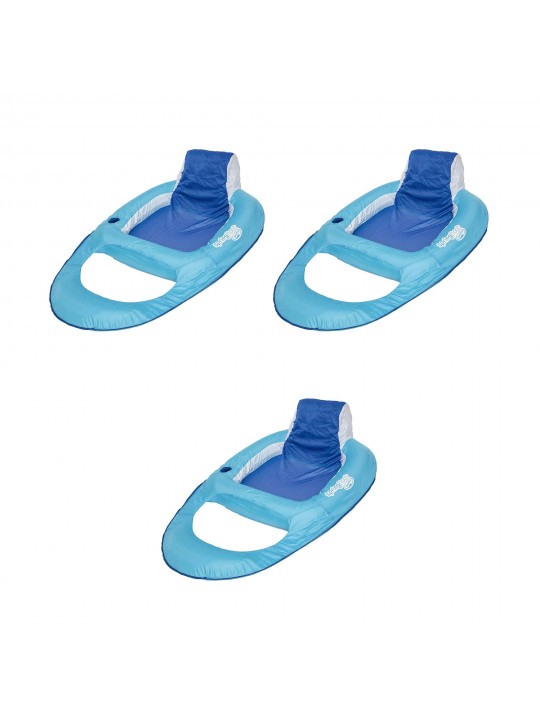 Swimming Pool Spring Float Water Recliner w/ Headrest, Blue (3 Pack)