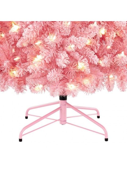 7 ft. Pre-Lit LED Flocked Pink Artificial Christmas Tree with 300-Light Mini Warm White Lights