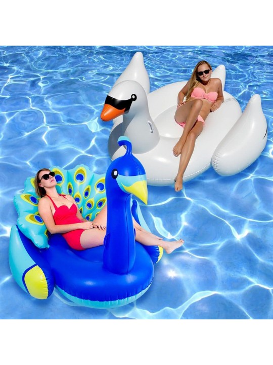 Vinyl Peacock and LED Swan Goose Bird Pool Float, Multicolor