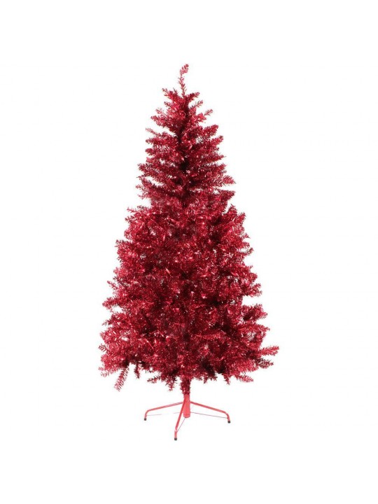 7 ft. LED Festive Red Tinsel Christmas Tree with Clear Lighting