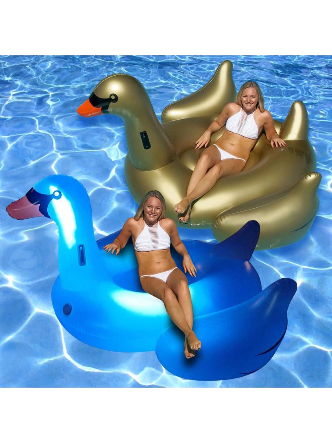 Vinyl Water Sports Giant Goose Ride On LED Light Up Pool Float, Multicolor