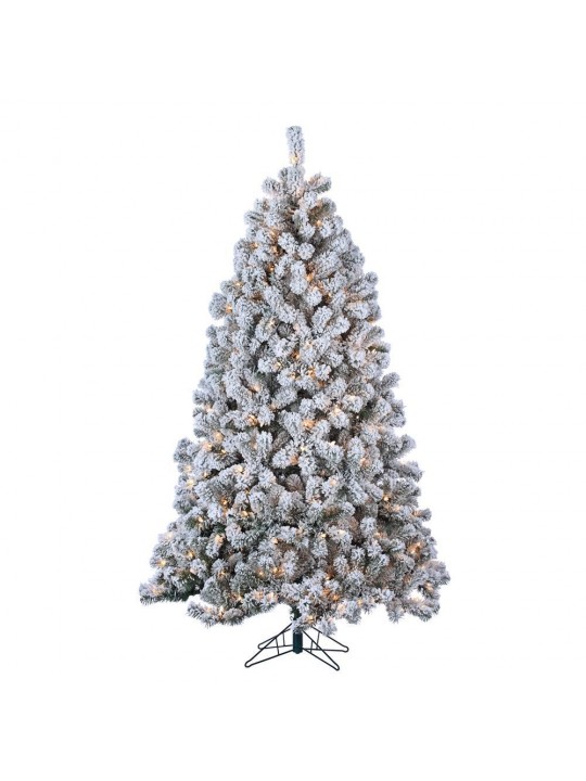 7 ft. Indoor Pre-Lit Flocked Green PVC Montana Pine Artificial Christmas Tree with 500 UL Clear Lights