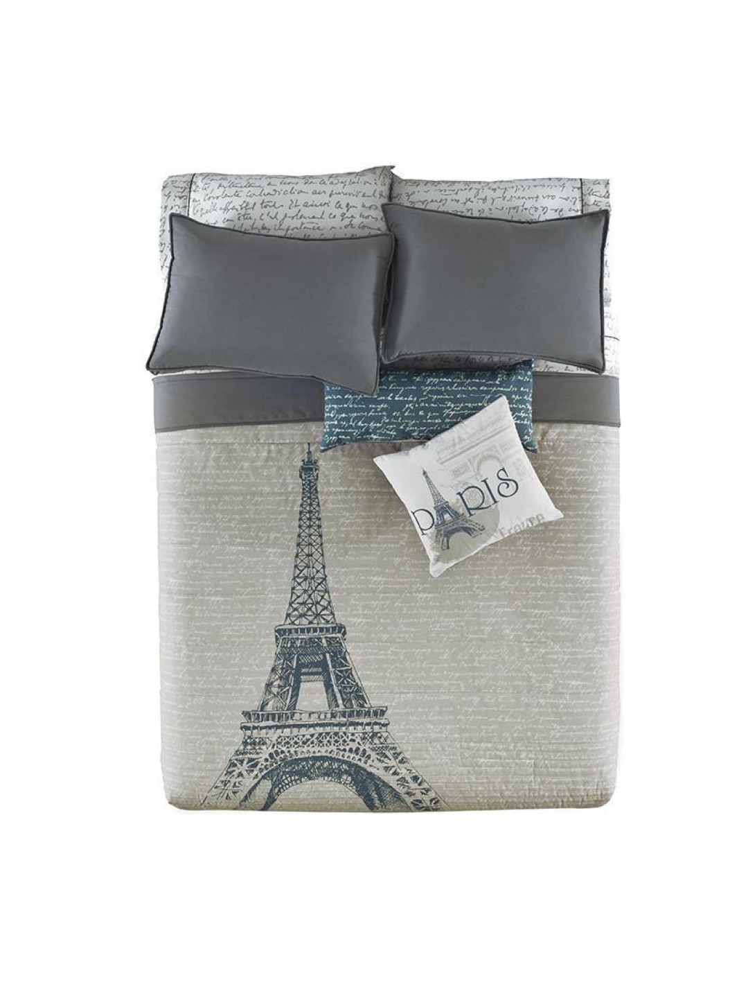 Paris Quilt Set, Reversible to grey