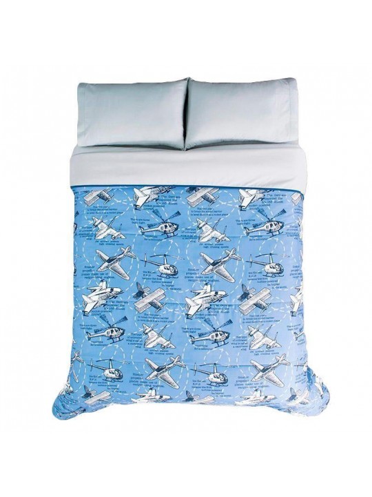 Airplane comforter for boy, Reversible to grey