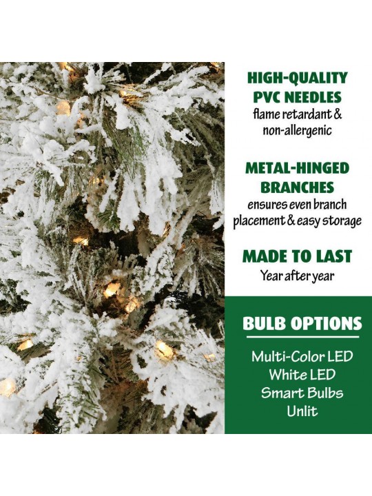 6.5 ft. Pre-Lit LED Flocked Snowy Pine Artificial Christmas Tree with 450 Clear String Lights