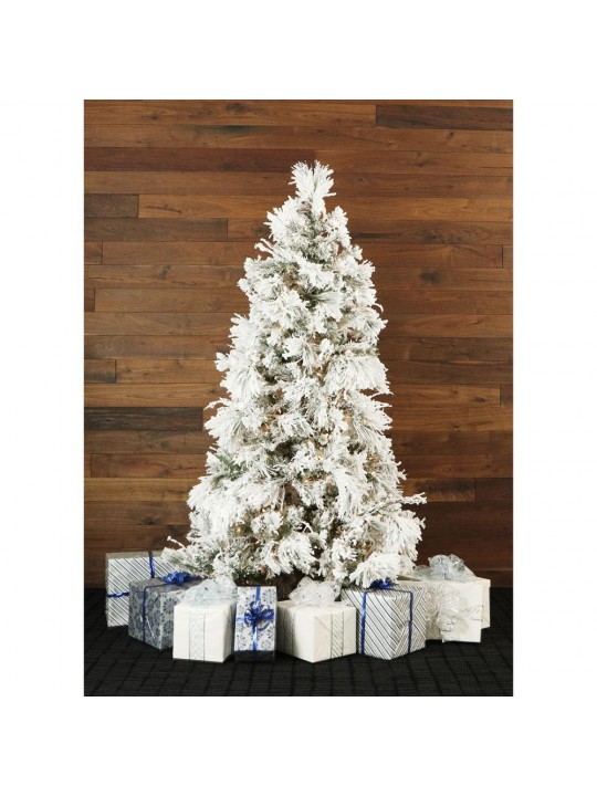 6.5 ft. Pre-Lit LED Flocked Snowy Pine Artificial Christmas Tree with 450 Clear String Lights