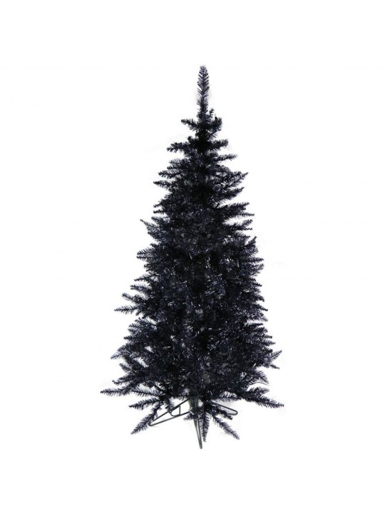 5 ft. Festive Black Tinsel Christmas Tree with Clear LED Lighting