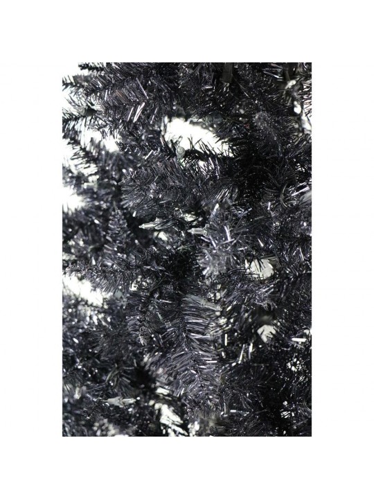 5 ft. Festive Black Tinsel Christmas Tree with Clear LED Lighting