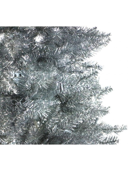 7 ft. Festive Silver Tinsel Christmas Tree with Clear LED Lighting