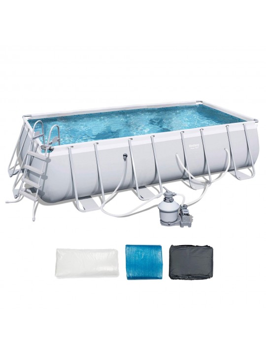 18ft x 9ft x48in Rectangular Frame Above Ground Pool + Cleaning Kit