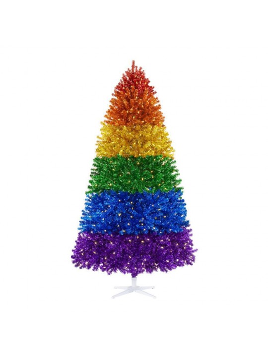 7.5 ft. Rainbow Color Pine LED Pre-Lit Artificial Christmas Tree with 500 SureBright Warm White Lights
