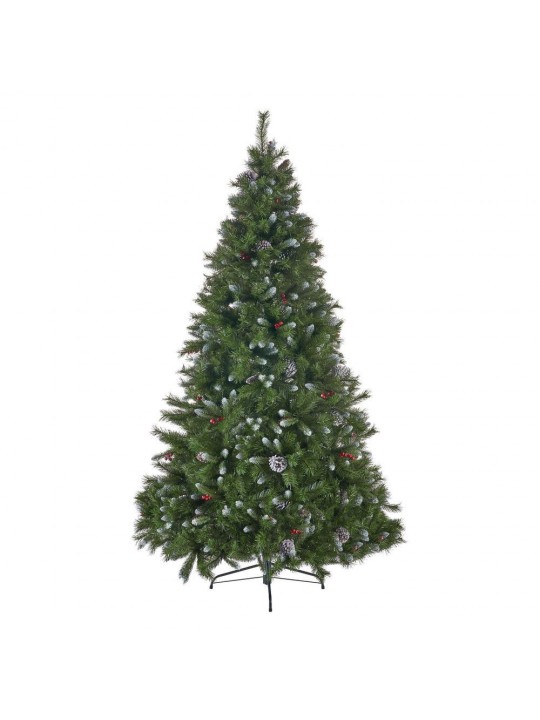7.5 ft. Unlit Mixed Spruce Hinged Artificial Christmas Tree with Frosted Branches, Berries and Pinecones