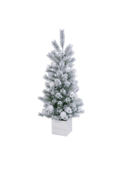 4 ft. H Electric Flocked Tree in Wooden Box