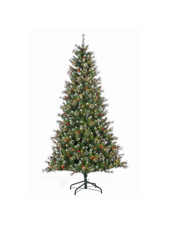 7.5 ft. Pre-Lit Hard Mixed Needle Glazier Pine Artificial Christmas Tree with Winter Accents
