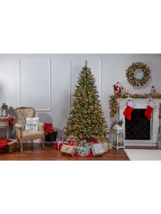7.5 ft. Pre-Lit Hard Mixed Needle Glazier Pine Artificial Christmas Tree with Winter Accents