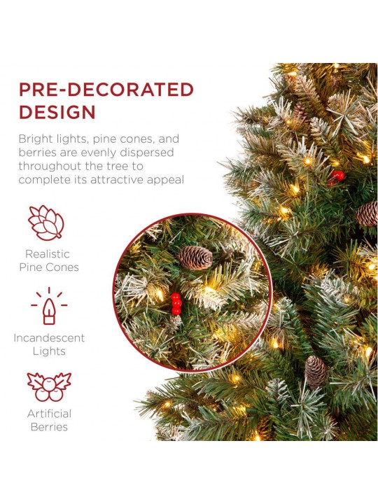 6ft. Pre-Lit Incandescent Flocked Pre-Decorated Artificial Christmas Tree with 250 Warm White Lights